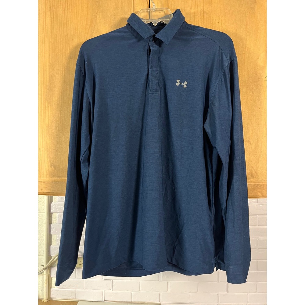Under Armour Polo Shirt Mens XL Blue Long Sleeve Loose Fit Heathered Golf